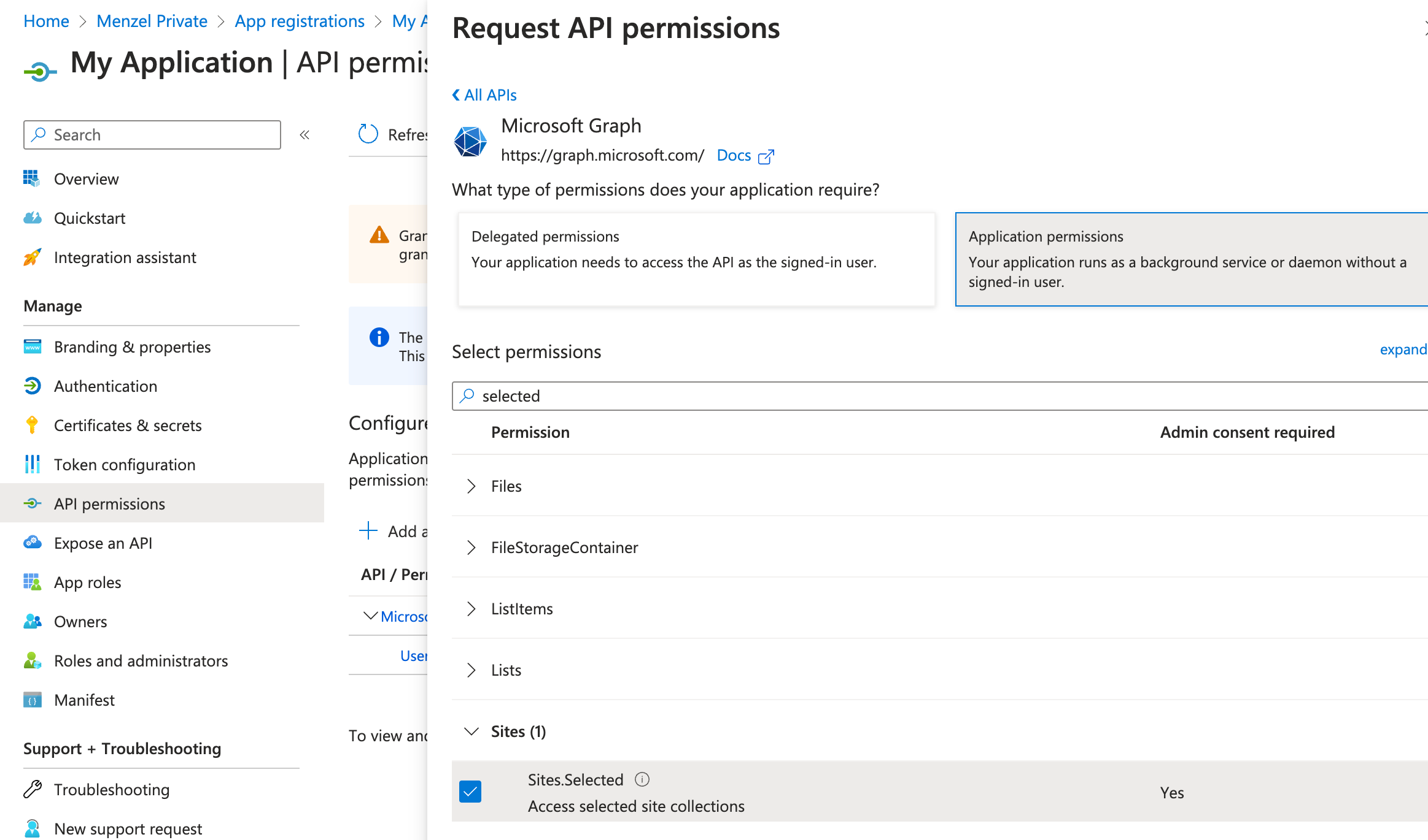 Adding API permissions in Entra ID