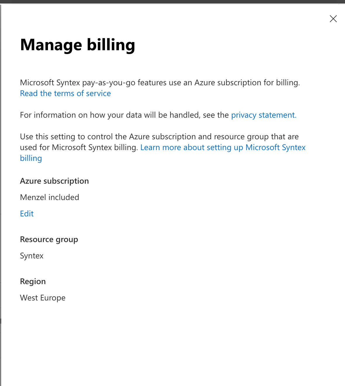 Setting up Azure billing for Syntex